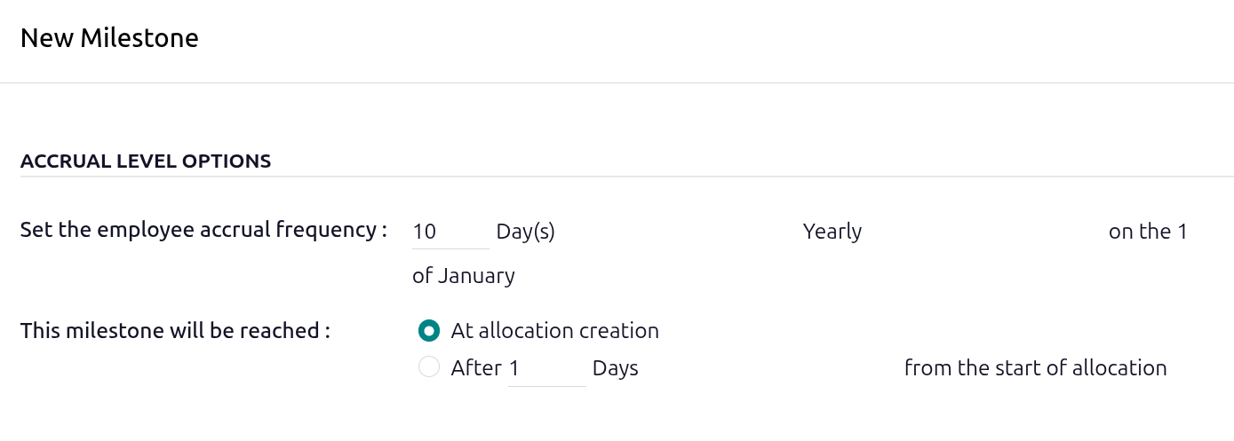 An accrual plan set to give 10 days a year to employees.