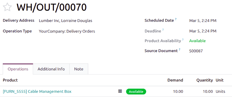 Delivery order for product included in sales order with at confirmation reservation.