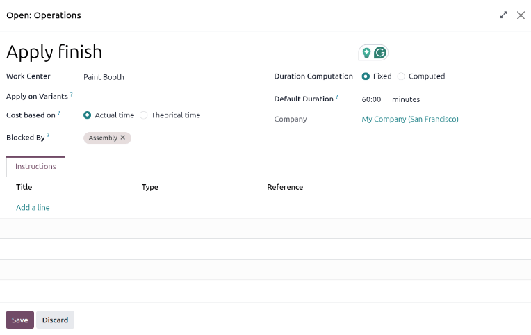 The Blocked By drop-down field for an operation on a BoM.
