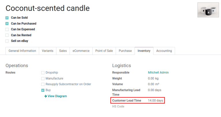 Assign a Customer Lead Time in the product form.