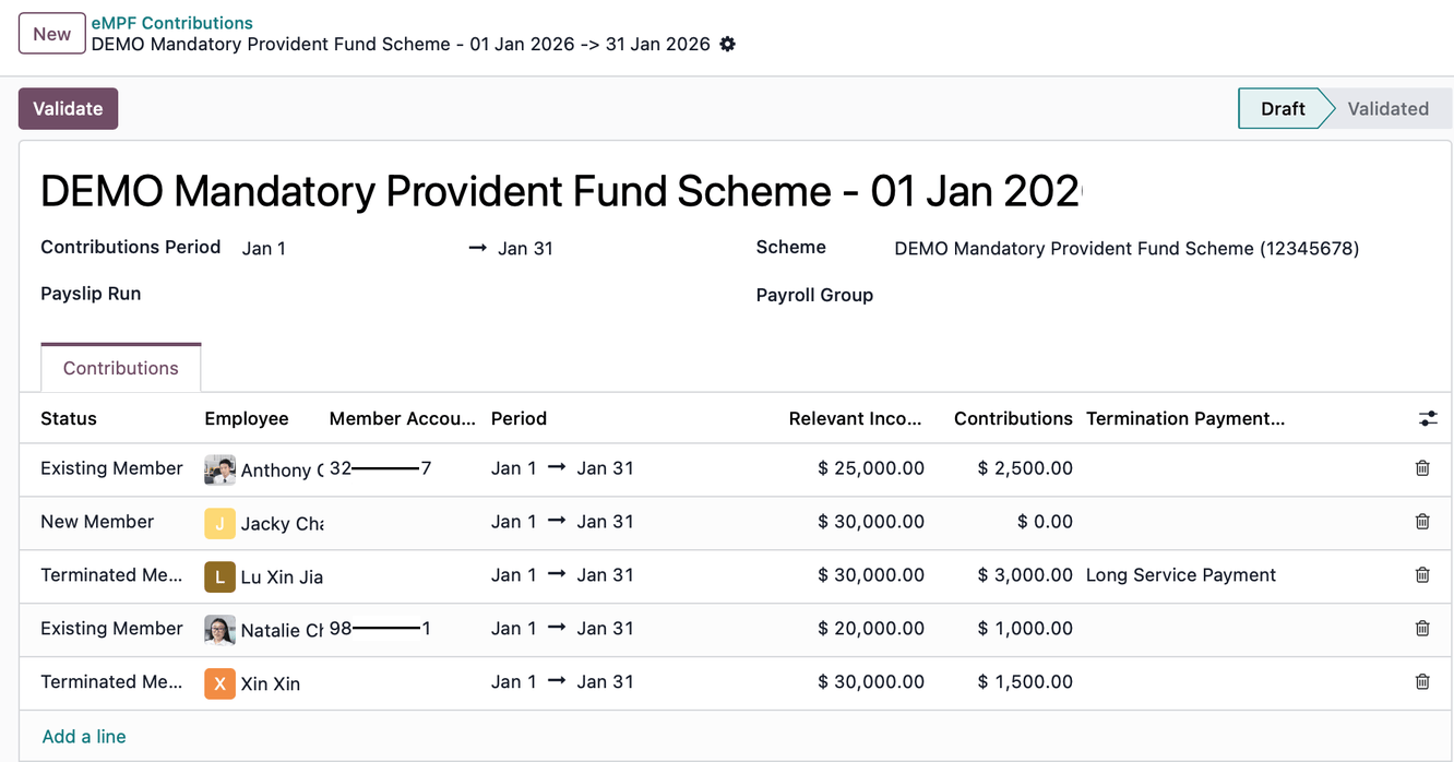 The eMPF Contribution report screen.