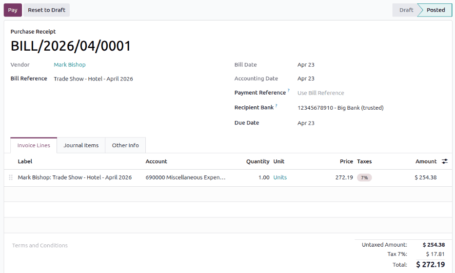 A single expense report to be approved.