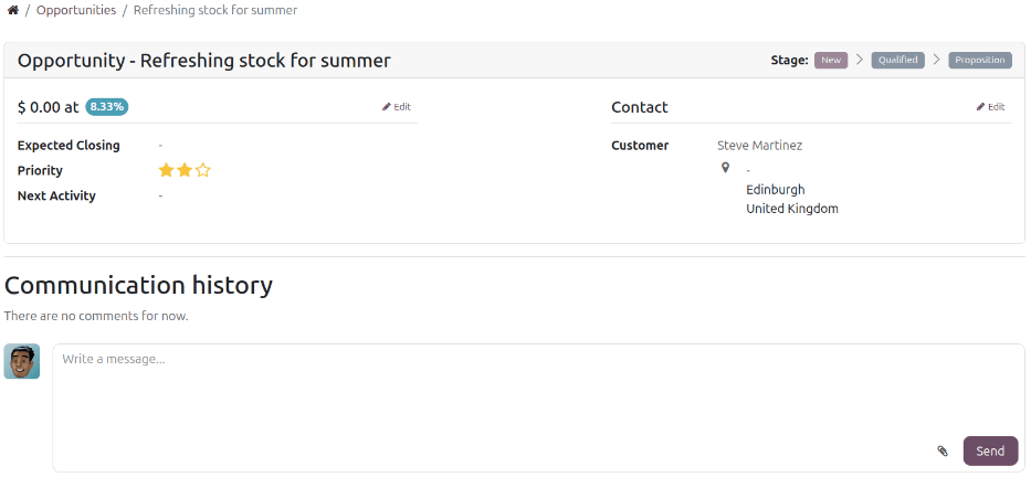An opportunity's page as viewed within the user portal.