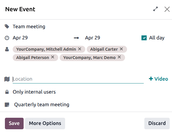 Schedule an event window on Calendar app.