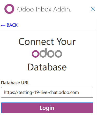 Entering the Odoo database URL
