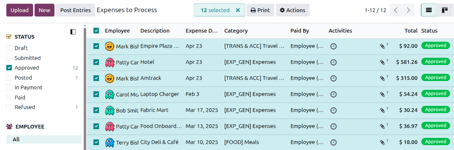 Post multiple reports at a time from the Expense Reports view, with the Approved filter.