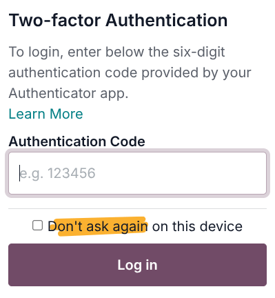 启用 2fa 后的登录页面。
