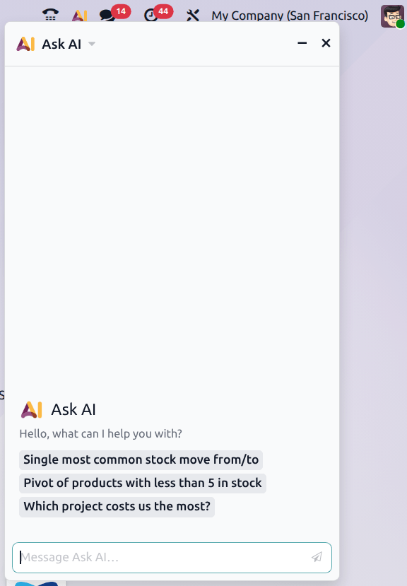 AI 按钮打开的窗口包含建议的对话提示。