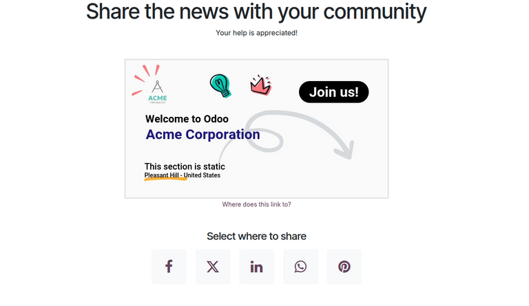 Odoo 营销海报中海报活动的预览。