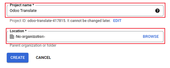 Google OAuth&nbsp;的项目名称和位置。