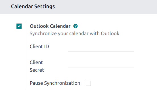 在 Odoo 中激活 "Outlook 日历" 设置。