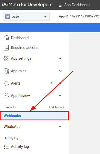 手动导航到 WhatsApp webhook 配置。