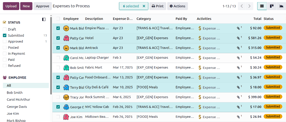 Select multiple expense reports at once.