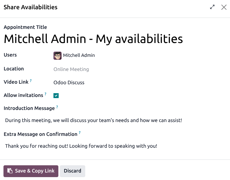 Share availability window on Calendar app.