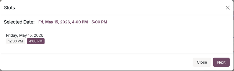 Registering for slots on the event website.