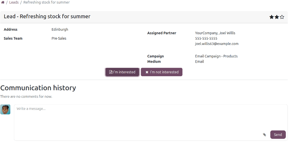 The lead page as seen in a reseller's user portal.