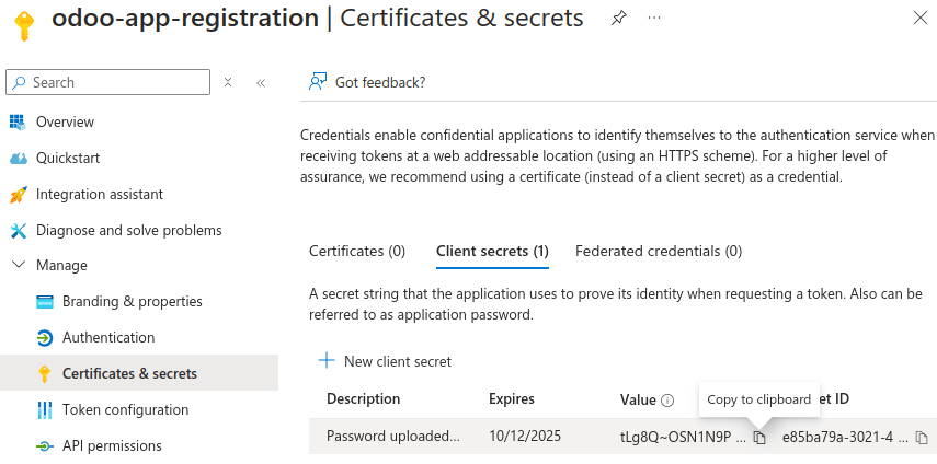 向 Microsoft Azure 应用添加密钥