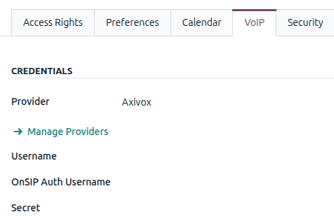 用户配置文件中的 Axivox 凭据。